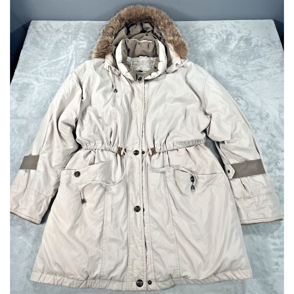 Vintage Utex Duvet Down Wear Parka Jacket Womens L Cream Fur Trim Hood